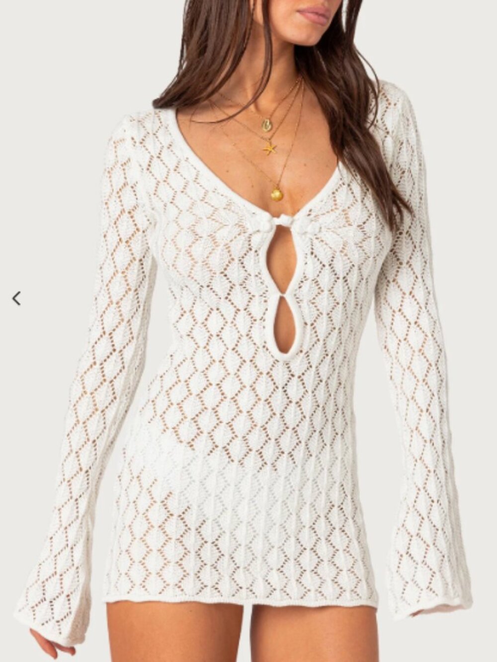 Edikted Brie Cut Out Crochet Mini Dress White Small